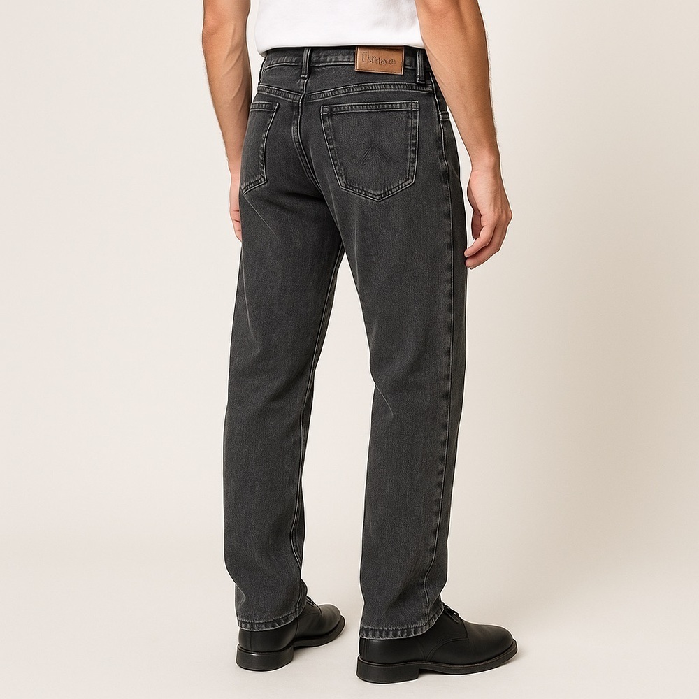 Wrangler vintage mens straight leg denim jeans classic fit washed black 34x33